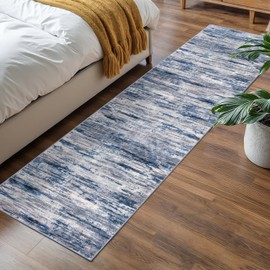 SIILOOM 2x7 Navy Blue Gray Neutral Multi Modern Abstract Runner Rug for Hallways, Super Soft Hallway Decor Kitchen Rugs with Non-Slip, Non-Shedding Washable Rug for Hallways Entryway Bedroom Indoor
