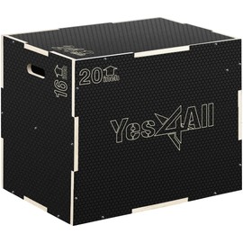Yes4All 3 in 1 Non-Slip Wooden Plyo Box, Plyometric Box for Home Gym and Outdoor Workout 24" 20" 16" - Black
