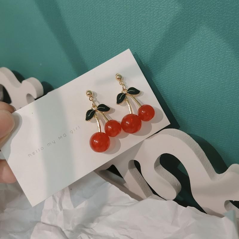3D Cherry Dangle Earrings vivid Fruit Sweet Jewelry for Women-Stud
