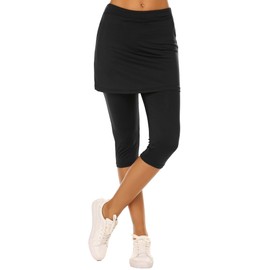 Ekouaer Skirts with Leggings Capri Skorts Golf Skirted Leggings Athletic Clothes Active Tight Pants Black