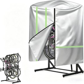 Xmuzua Vertical Bike Rack Cover, 420D Waterproof Outdoor Bike Cover Rain Sun UV Dust Wind Proof for City Mountain Electric Bike, Tandem Bicycle Cover (for 3-8 Bicycle)