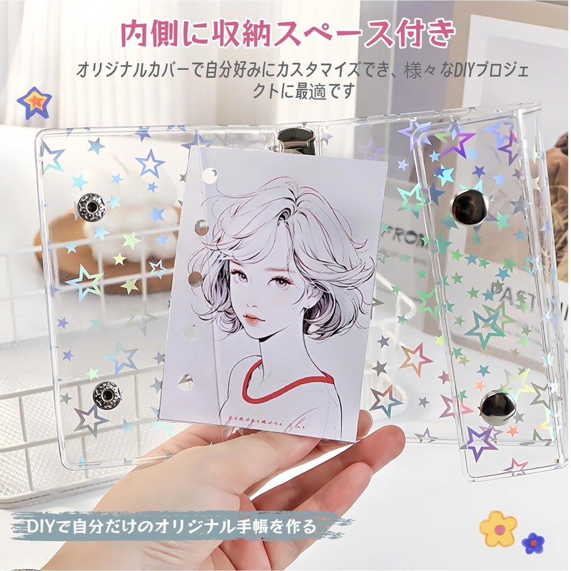 Piruto Clear Sticker Book, Transparent, for Girls, A7 Binder, Comes