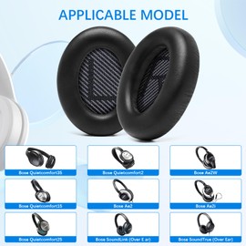 Professional Bose Quiet Comfort 35 (QC35 II) Headphone Replacement Ear Pads, Soft Protein Leather Replacement Ear Pads for Bose QC35 QC25 QC15 QC2/ Ae2 Ae2i Ae2w/ Sound Link/Sound True (Black)