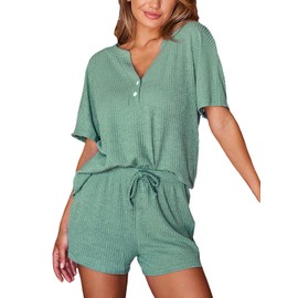 CUPSHE Womens Jersey Short Sleeve Top & Shorts V Neck Cotton Soft Loungewear Sleepwear Pajama Set, grey