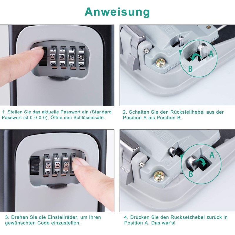 ZHEGE Key Safe with Number Code for Outdoors, Key Box