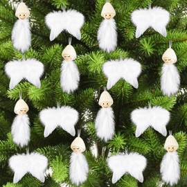 Christmas Tree Decorations, White, Pack of 16 Christmas Tree Decorations, Angel Wings and Gnome Pendant Set, Christmas Tree Decoration, Christmas Tree Decoration, Feather for Hanging, Outdoor, Indoor,