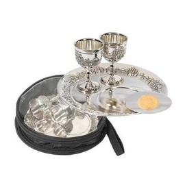 Holy Land Gifts Communion-Set-7" Plate 3" Plate& 2 Cups w/Bag-Silver Plated (#1520)