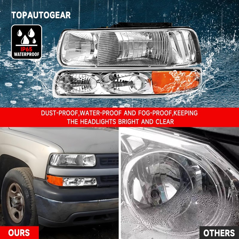 TopAutoGear for 2002 Silverado Headlight Assembly Compatible with 1999 2000