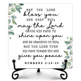 The Lord Bless You And Keep You Sign, Rustic Christian Decor, Farmhouse Home Office Decor, Inspirational Christian Gifts for Women Men, Vintage Decoration for Bedroom Bathroom, 5" x 5"-303