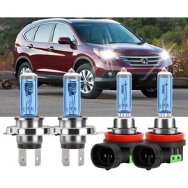 KINGSOFE Halogen Headlight Bulbs For Honda CRV CR-V 2007-2014 High Beam 9003/H4 Low Beam H11, 6000K 12V Super Bright White Light Combo,Plug And Play,Pack of 4 (For Honda CRV 2007-2014)