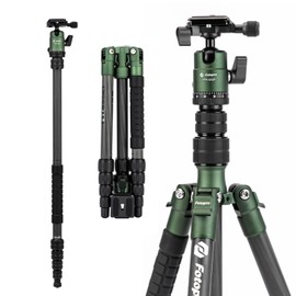Fotopro 59" Carbon Fiber Travel Tripod, Compact Camera Tripod with Metal Ball Head, Detachable Monopod with Quick Release Plate and Bag, Load up to 8KG/17.63lbs