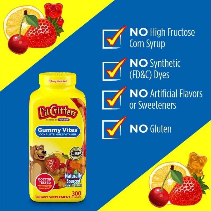 Multivitaminico Diario Niños Lil Critters - 300 Gomitas Sabor