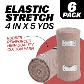 Elastic Bandage Wrap, 4 in x 15 ft Stretch, Reusable Body Compression Bandage Wrap for Wrists, Elbow, Knees, Ankles & Feet (6)