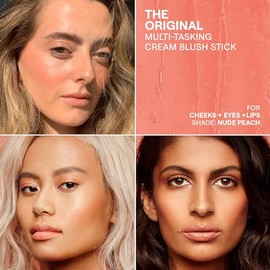 Nudestix Nudies Blush Stick – 3-in-1 Cream Blush for Cheeks, Eyes & Lips with Built-In Brush | Soft Matte Finish for a Natural Flush | Nude Peach