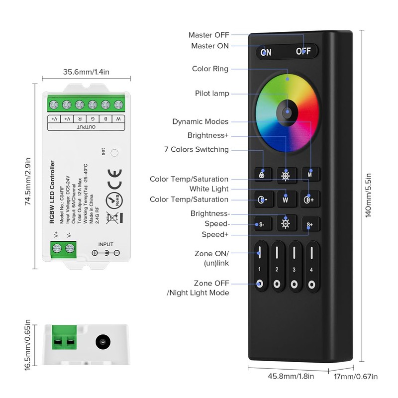 SEZO 2.4G RF RGBW LED Controller Kit C04RF Controller and