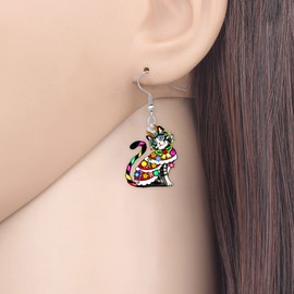 Cute Christmas Cat Earrings Dangle For Women Girls Charm Decoration Gifts (Christmas Cat #30)