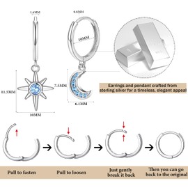 PATISORNA 925 Sterling Silver Earrings for Women,CZ Moon Star Silver Drop Earrings Small Huggie Hoop Earrings, Hypoallergenic Silver Dangling Drop Earrings Jewelry Gift