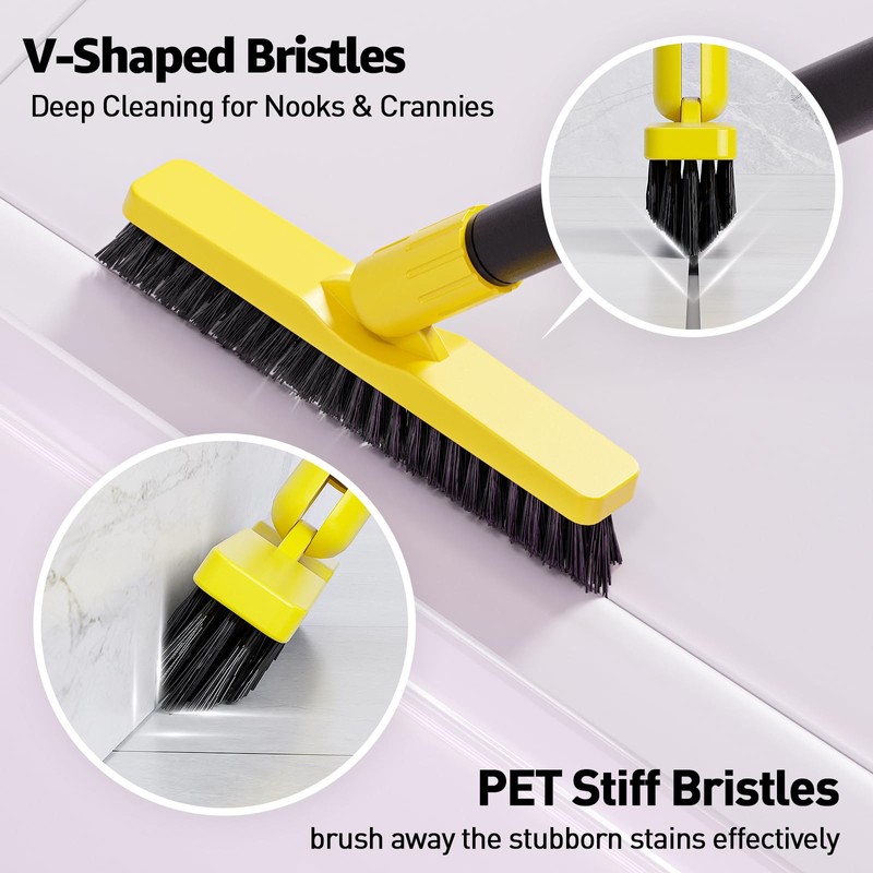 Grout Brush with Long Adjustable Handle - Telescopic, Rotation Tile
