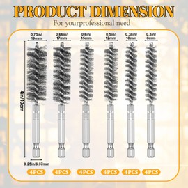 24 Pcs Bore Brush for Drill, Stainless Steel Bore Brush Set Wire Cleaning Brush for Power Drill Impact Driver Wire Bore Cleaning Tubes Brush Set (8/10/12/15/17/19MM)
