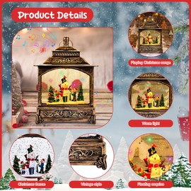 Joellfuner LED Christmas Lantern, Christmas Snow Globe Lantern with Music, Christmas Lantern with Snow Flurry as Christmas Decoration, Table Decoration, for Adults, Children, Gift (B1)