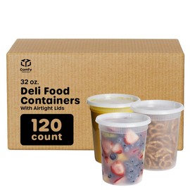 Comfy Package [Case of 120 32 oz. Plastic Deli Containers with Lids - Disposable Food Storage Containers With Airtight Lids, Ideal for Soups, Stews, and Meal Prep