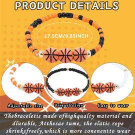 yesaior 48pcs Sports Charm Bracelets, Soccer Basketball Softball Player Gifts Beaded Ball Adjustable Bracelets Jewelry Sports Gifts Supplies for Teen Adults (Basketball)