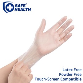 Safe Health Vinyl Exam Disposable Gloves, Latex Free, Powder Free, Clear, Box of 100, Medium, 3.5 mil, Medical Grade, Nursing, Office, Kitchen, Pet Care, Cleaning, Housework, Food Service