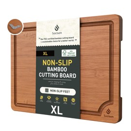 Extra Large Bamboo Cutting Board with Non Slip Feet and Over Sink Butcher Block Chopping Board Wooden Cutting Boards Solid Thick Juice Groove Big Xl XXl xlarge Kitchen Counter Organic Meat BBQ Kit