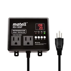 Matell - Protector de sobretensiones para refrigerador, doble voltaje de salida y protector de corriente para electrodomésticos con retardo de tiempo, pico, sobretensiones instantáneas, todas las