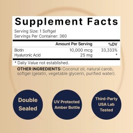 Unbranded Hair Gain Biotin 10000mcg w/ Hyaluronic Acid, Coconut Oil  Hair Nails 360 SGELS