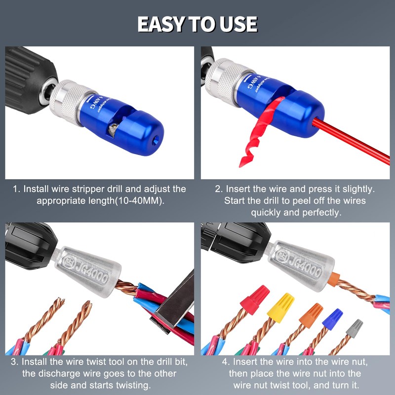 Wire Stripper for Drill, 8/10/12/14 AWG Wire Stripping Tool &