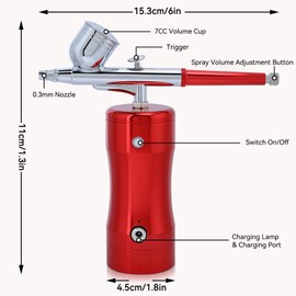 HERCHR Mini Kit de aerógrafo, Bomba G12 0.3mm 7CC Pistola de inyección de Tinta con Herramientas de Limpieza para decoración de pastelería, Maquillaje, Arte de uñas, Pintura de Tatuajes, manicura
