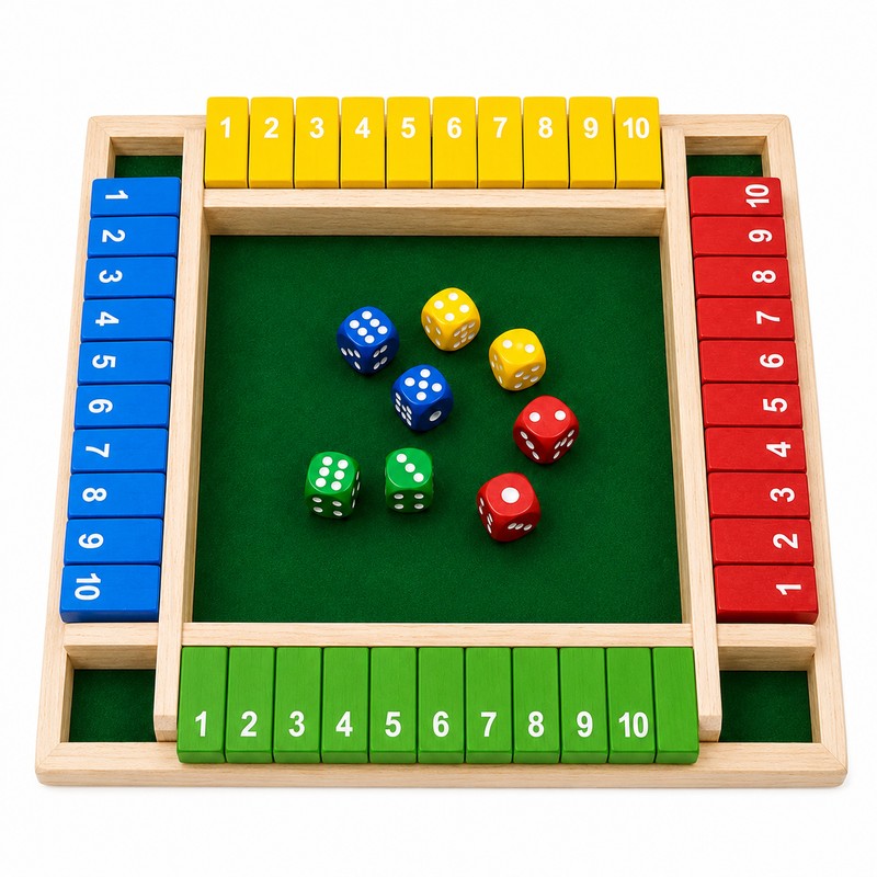 Wooden Shut The Box Dice Game for 4 Players -