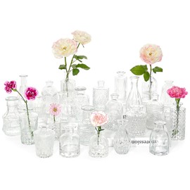 SUPMIND 24pcs Glass Bud Vase Set, Small Clear Flower Vases for Centerpieces in Bulk, Mini Vintage Vase for Wedding, Home,Table Decoration