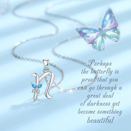 EUDORA Initial Necklace for Women, Sterling Silver Blue Butterfly N Letter Pendant Necklace, N Initial Necklaces Jewelry Gifts for Sister Daughter Wife Mother, 18 inch Chain