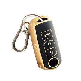 FRACTAL CREATION Mazda Key Cover with Carabiner Buckle TPU Material Protective Case Compatible with Many Compatible Models CX-3, CX-5, CX-8, Axela, Atenza, Demio Roadster, etc, Black