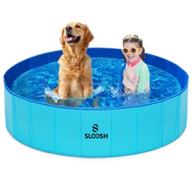 SLOOSH Foldable Dog Kiddie Pool - Portable Hard Plastic Doggie Swimming Pool, Anti-Slip Collapsible Pets Bath Tub Suitable for Kids Indoor Outdoor Backyard Use (48" x 12", Blue)