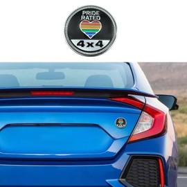 PACLVIIO Pride Rated Car Emblem, 4 x 4 3D Metal Car Badge Decals Stickers Round Emblem Decals, Vehicle Exterior Decorative Emblem Stickers Compatible with Jeep Wrangler Vehicles Trucks SUV RV