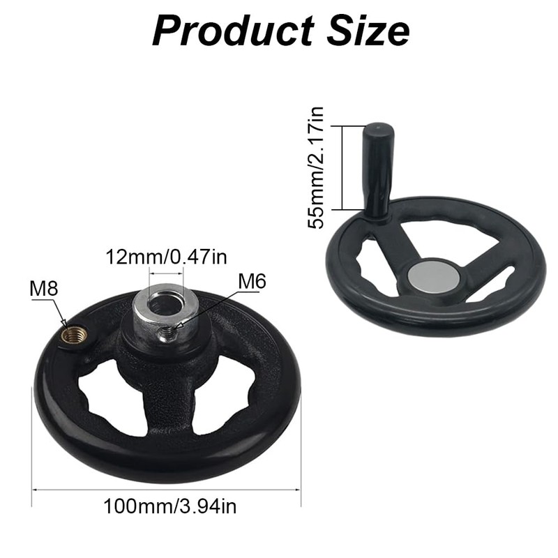 Black Round Hand Wheel with Revolving Handle, 100mm Power Lathe
