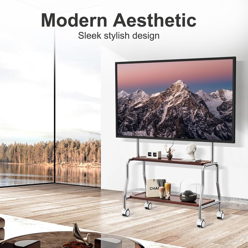 Easel Rolling TV Stand for 32-75" TVs, Stainless Steel TV