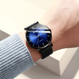 Reloj clásico para hombre con calendario, reloj de pulsera, caja fina minimalista relojes hombre casual reloj hombre de cuarzo impermeable, elegante y con estilo (Tachuelas de plata revestidas de negro)