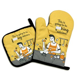 This is Going to be Fxxking Delicious,Funny Oven Mitts and Pot Holders Sets of 2,Silicone Non-Slip Oven Mitts,Kitchen Gift for Men,Cooking Baking BBQ Gifts,Housewarming Gifts