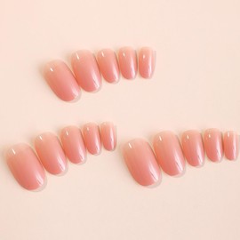 Press on Nails Almond Nude Pink False Nails French Fake Nails Full Cover Acrylic Stick on Nails Simple Artificial Medium Length Nails Glue on Nails for Women and Women Daily Wear Nail Decoration 24Pcs
