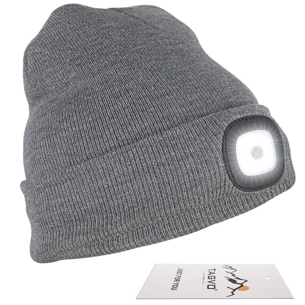 TAGVO Unisex Beanie Hat with Light, USB Rechargeable LED Beanie Cap, Hands Free Headlamp Flashlight Hat, Warm Knitted Lighted Hat for Running Walking Cycling Hiking Camping Fishing