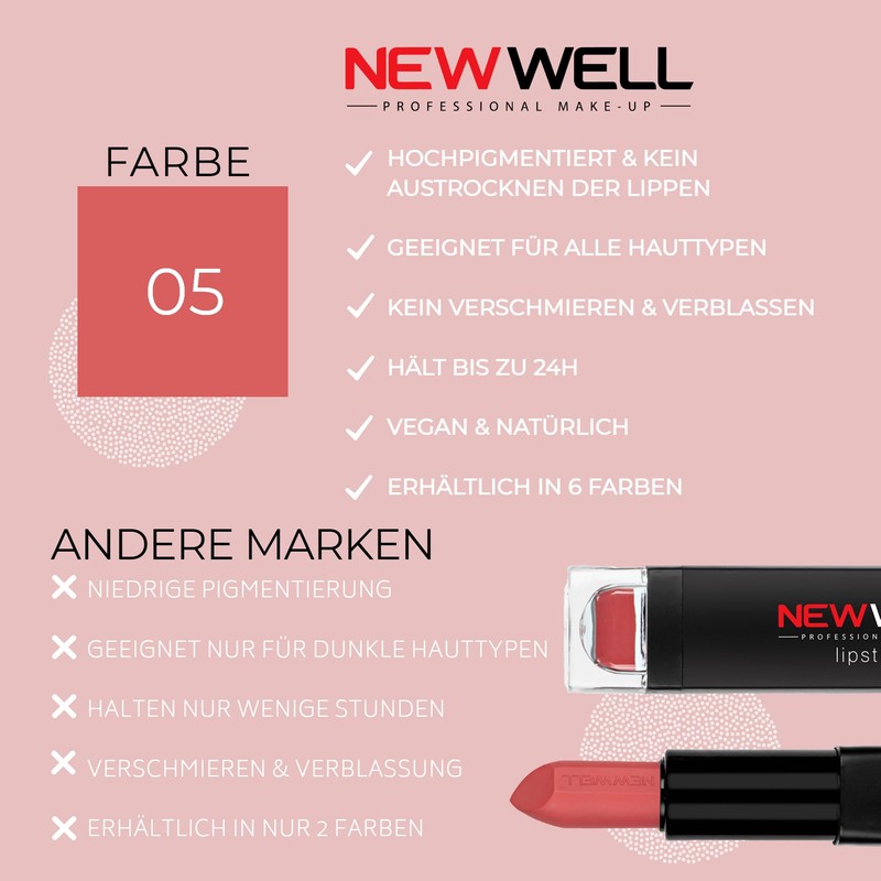 NEW WELL Matte Lipstick - Intense Colours - 24 Hours