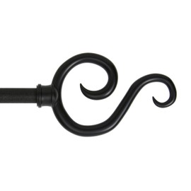 Kenney KN65273 Large Plastic Scroll End Standard Decorative Window Curtain Rod, 28-48" Adjustable Length, Black Finish, 5/8" Diameter Steel Tube