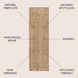 JONATHAN Y NRF103A-218 Pata Hand Woven Chunky Jute with Fringe Natural 2 ft. x 18 ft. Runner Rug Rustic, Vintage, Industrial, Perfect for Bedroom, Living Room, Kitchen