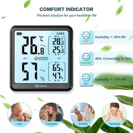 DOQAUS Room Thermometer Hygrometer, Digital Indoor Thermometer with Touch Backlight, Large Screen Temperature Monitor Humidity Meter fot Home Office Wine Cellar Air Comfort Thermo-Hygrometer(Black)