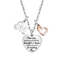 KENYG Necklace Gift for Boys Girls Heart Shape Pendant Necklaces With 26 Initial Letters,Inspirational Necklace for Daughter Niece Sistes Best Friends (M)