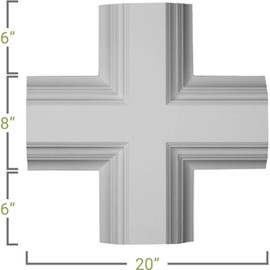 Ekena Millwork CC08ICI04X20X20DE Inner Cross Intersection for 8" Deluxe Coffered Ceiling System (Kit), 20"W x 4"P x 20"L, Primed